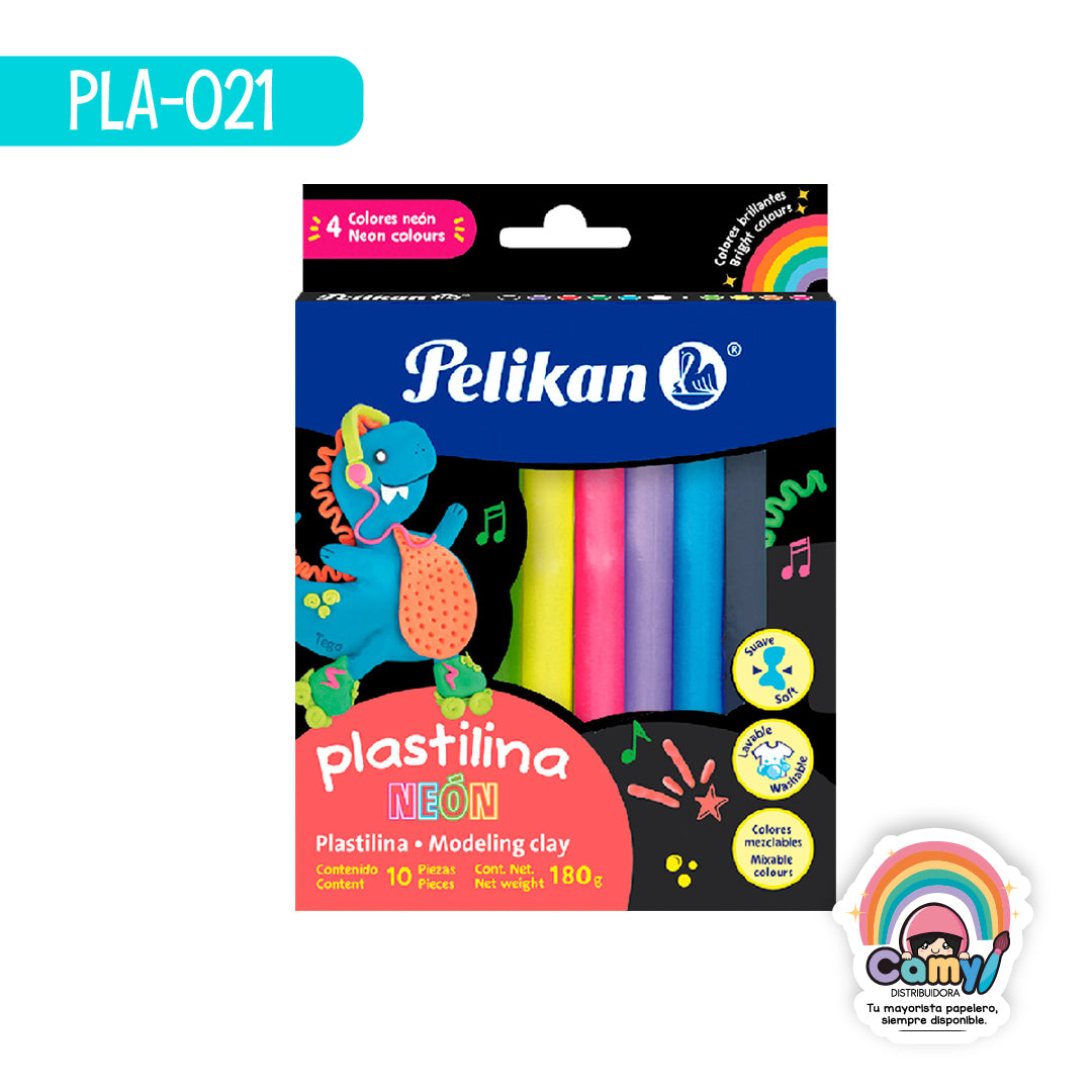 PLA-021 PLASTILINA C/10 BARRAS COL. NEON PELIKAN