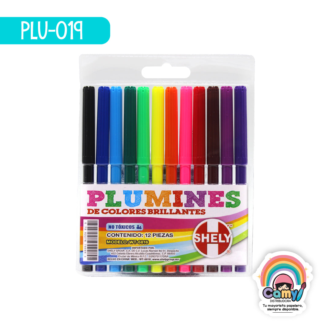 PLU-019 PLUMONES DE COLORES SHELY C/12