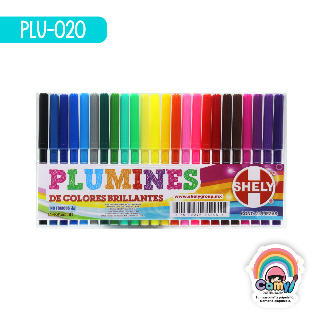 PLU-020 PLUMONES DE COLORES SHELY C/24