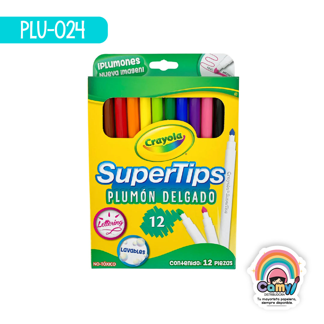 PLU-024 12 PLUMONES DELGADOS LAVABLES CRAYOLA