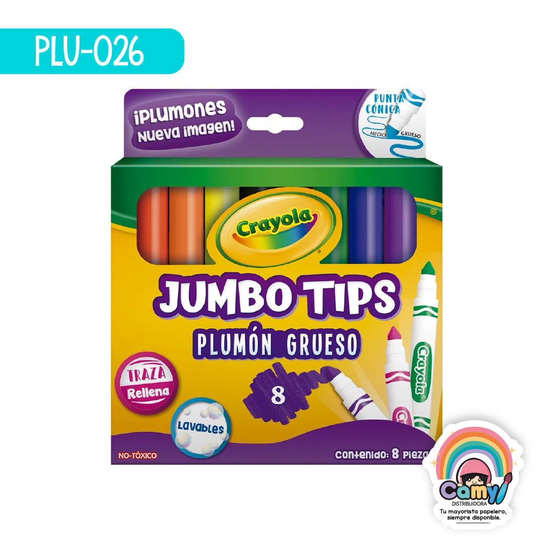 PLU-026 8 PLUMONES GRUESOS LAVABLES CRAYOLA