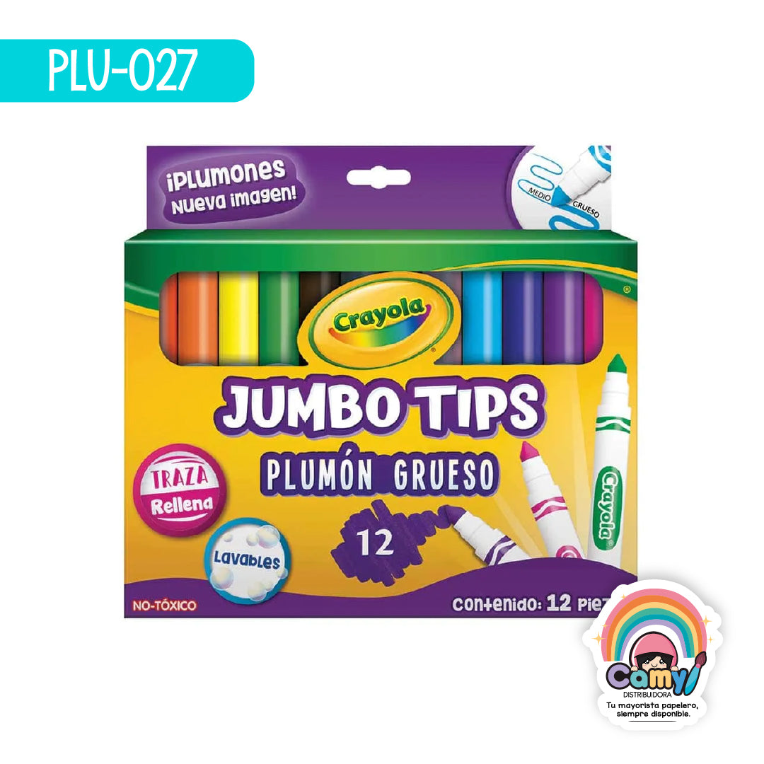 PLU-027 12 PLUMONES GRUESOS LAVABLES CRAYOLA