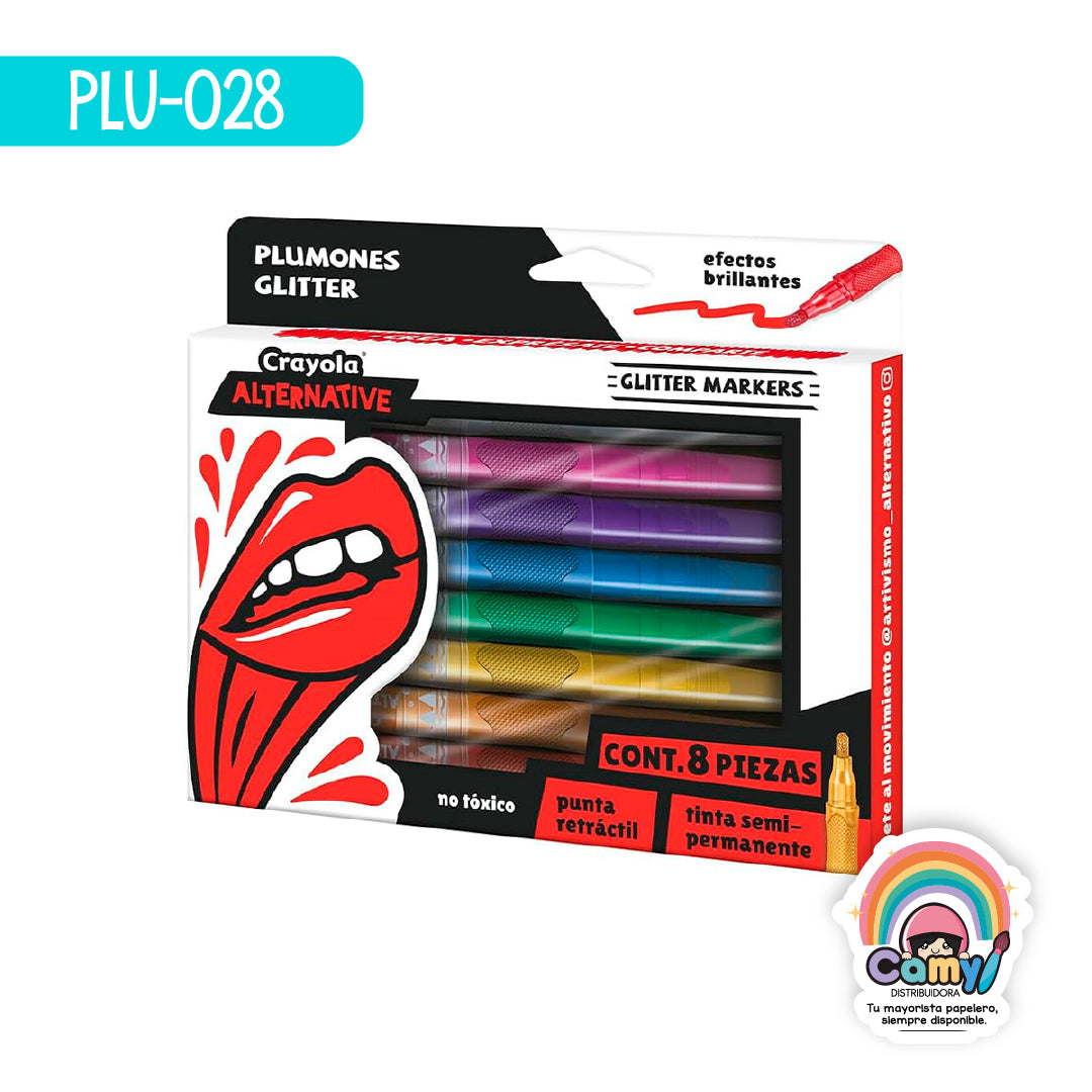 PLU-028 8 PLUMONES GLITTER ALTERNATIVE CRAYOLA