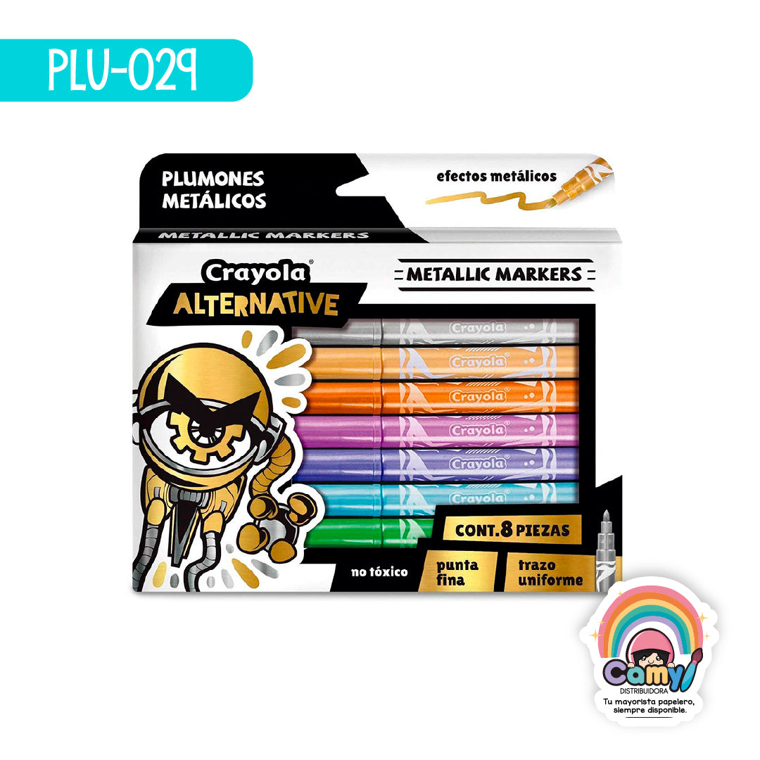 PLU-029 8 PLUMONES METALLIC ALTERNATIVE CRAYOLA