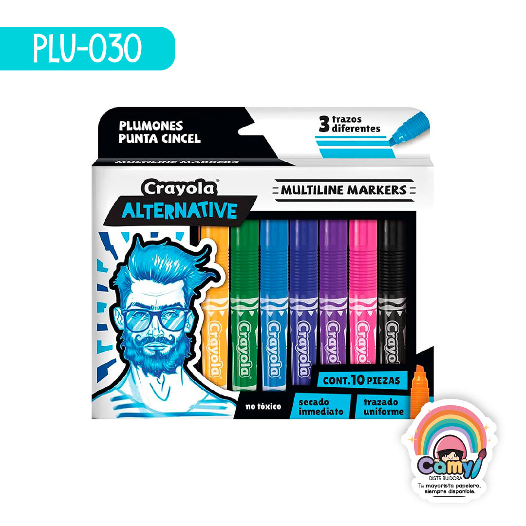 PLU-030 10 PLUMONES MULTILINE ALTERNATIVE CRAYOLA