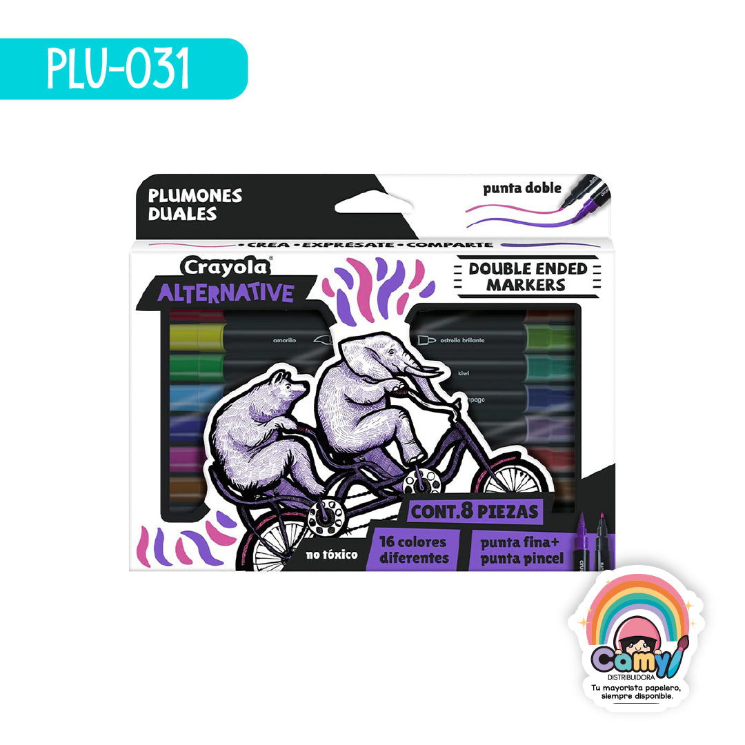 PLU-031 8 PLUMONES DUALES ALTERNATIVE CRAYOLA