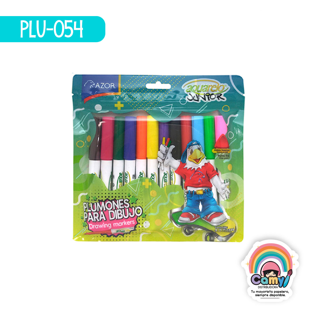 PLU-054 PLUMIN AQUARELO JUNIOR CARTERA C/12 PZ AZOR