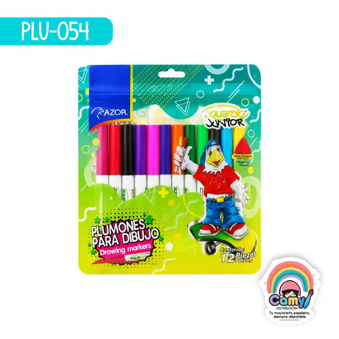 PLU-054 PLUMIN AQUARELO JUNIOR CARTERA C/12 PZ AZOR