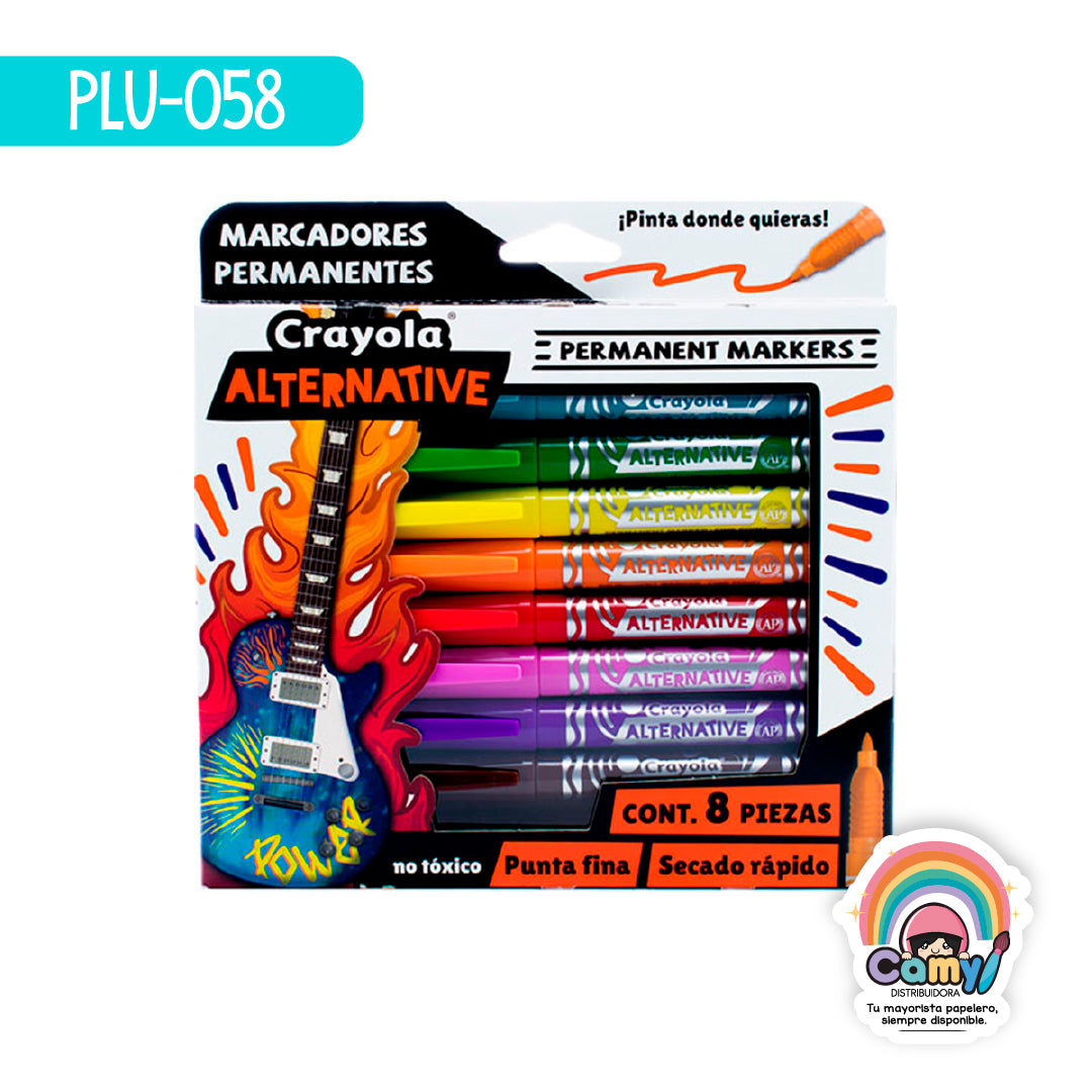 PLU-058 8 PLUMONES PERMANENTES ALTERNATIVE CRAYOLA