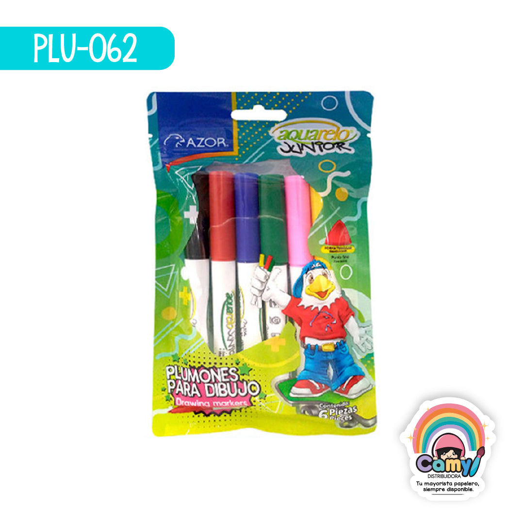 PLU-062 PLUMIN AQUARELO JUNIOR CARTERA C/6 PZ AZOR