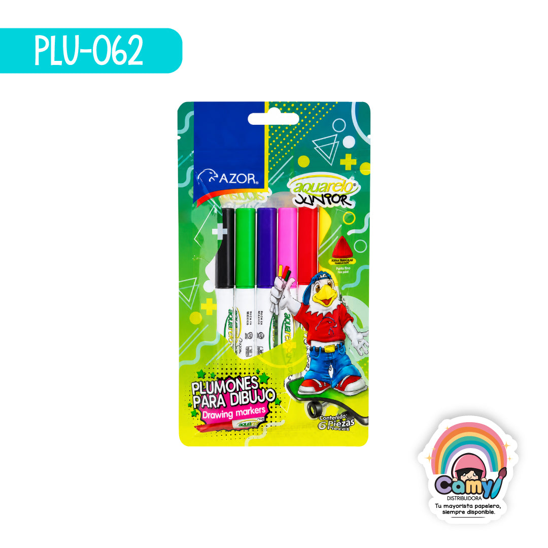 PLU-062 PLUMIN AQUARELO JUNIOR CARTERA C/6 PZ AZOR
