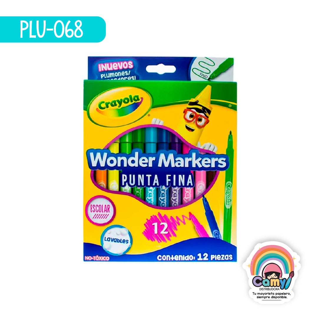 PLU-068 12 WONDER MARKERS ESCOLARES LAVABLES CRAYOLA