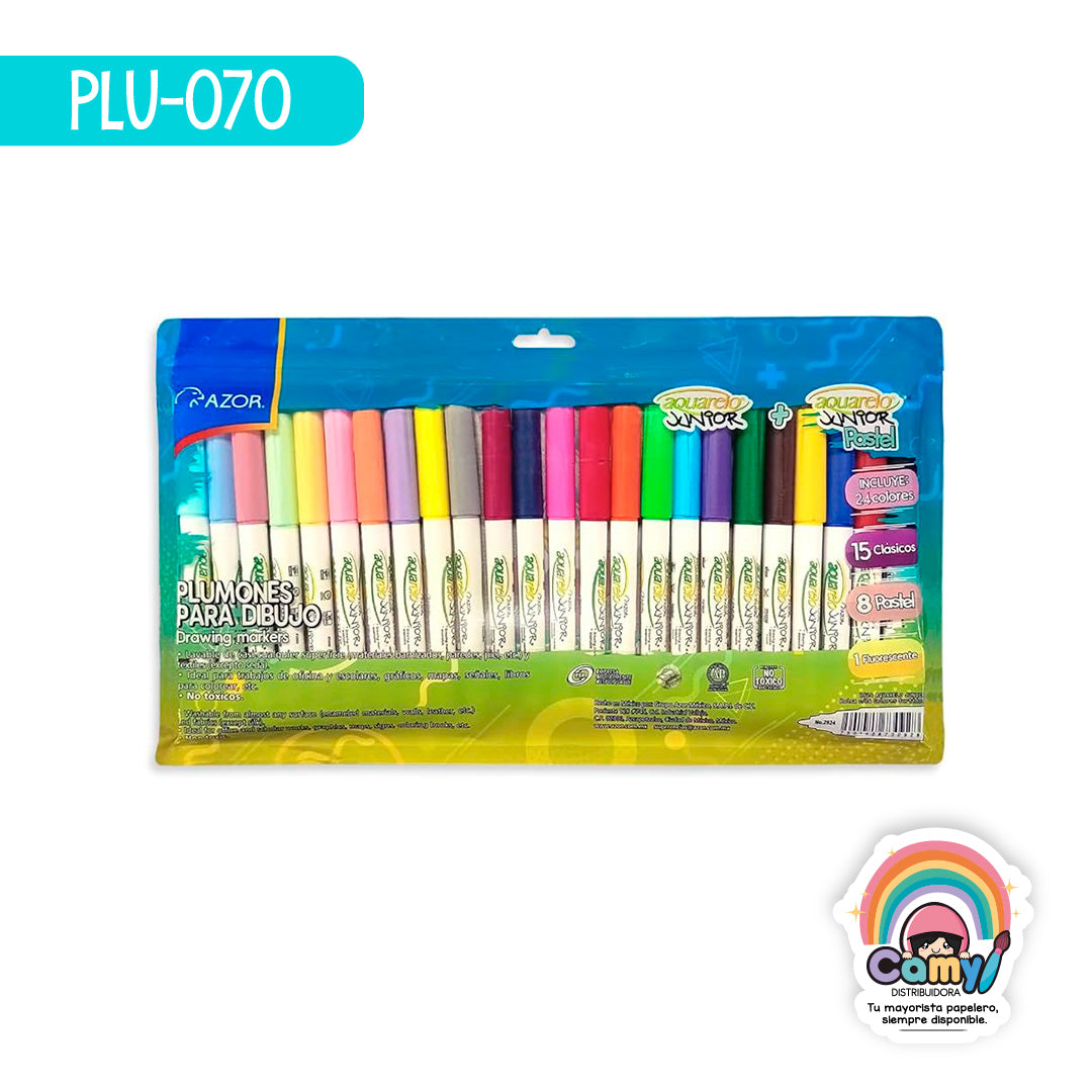 PLU-070 PLUMIN AQUARELO JUNIOR BOLSA C/24 PZ AZOR