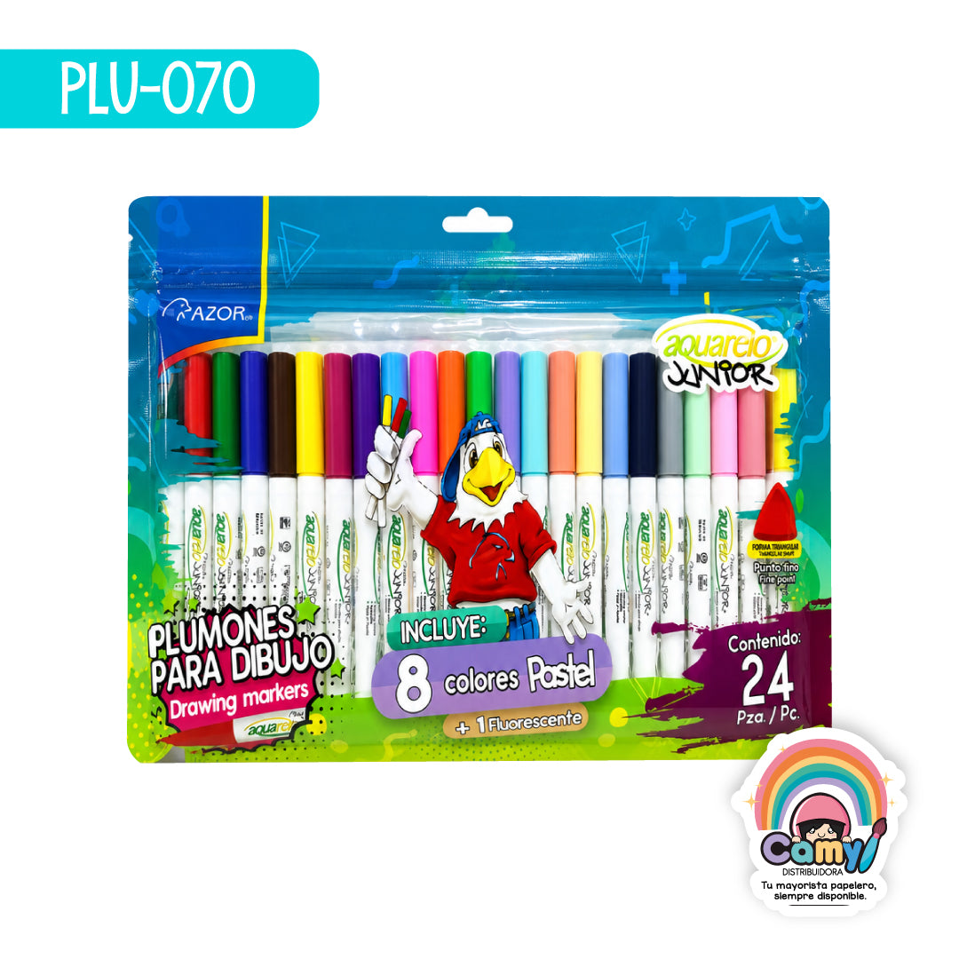 PLU-070 PLUMIN AQUARELO JUNIOR BOLSA C/24 PZ AZOR