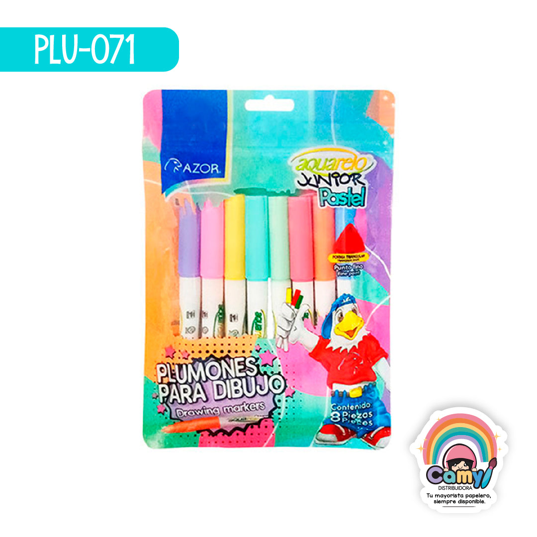 PLU-071 PLUMIN AQUARELO JUNIOR PASTEL BOLSA C/8 PZ AZOR