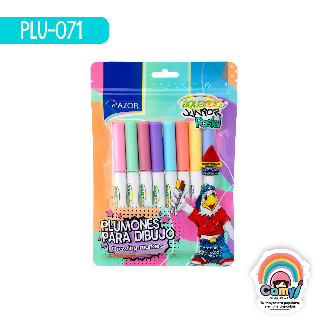 PLU-071 PLUMIN AQUARELO JUNIOR PASTEL BOLSA C/8 PZ AZOR