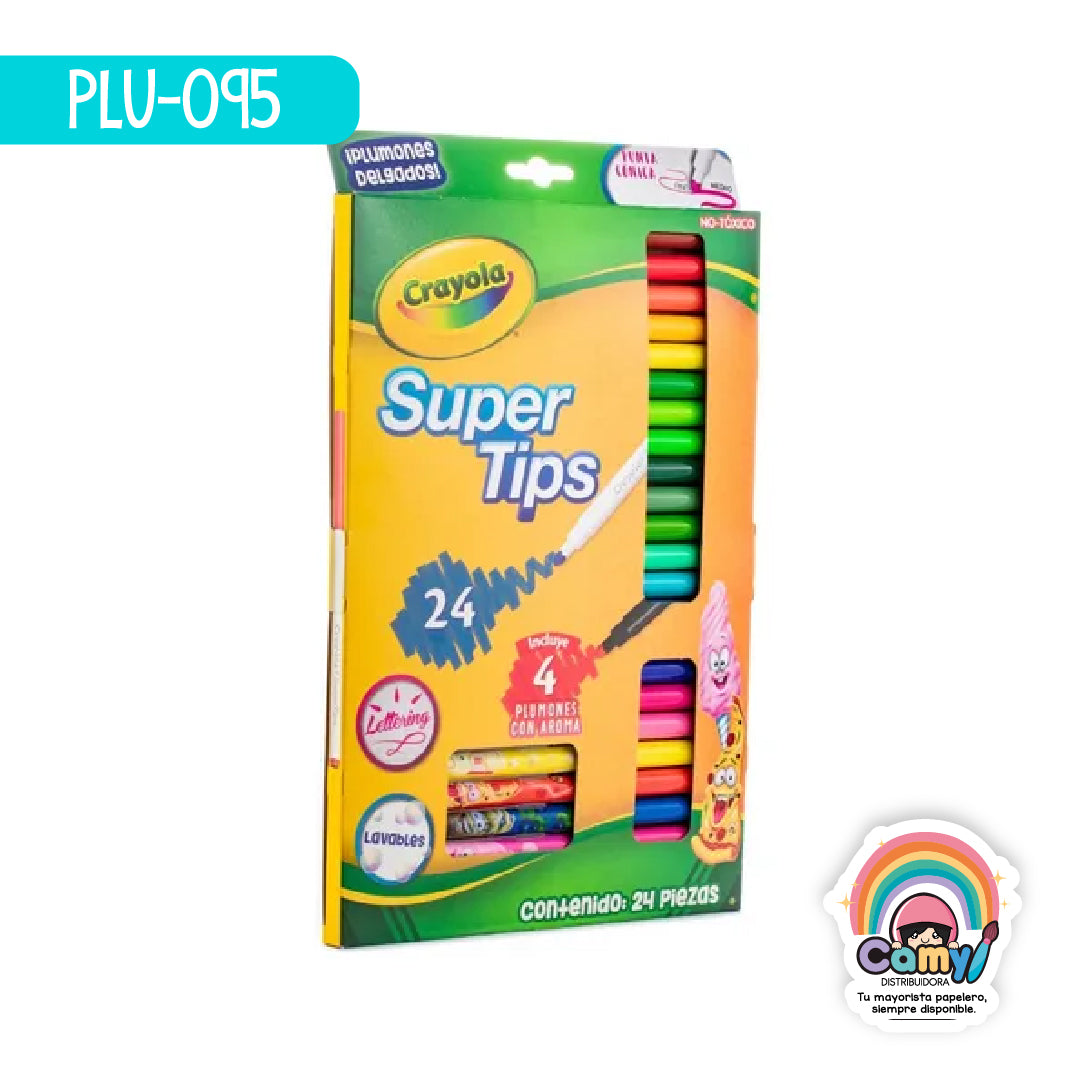 PLU-095 PLUMONES 24 SUPER TIPS C/4PLU AROMA CRAYOLA