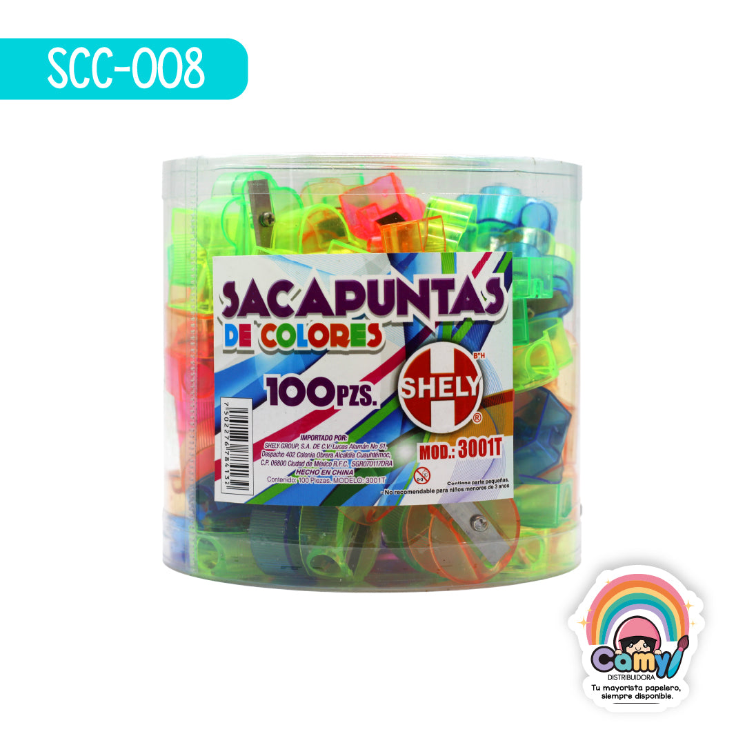 SCC-008 SACAPUNTAS BOTE PVC SHELY C/100 3001TA TRANSP