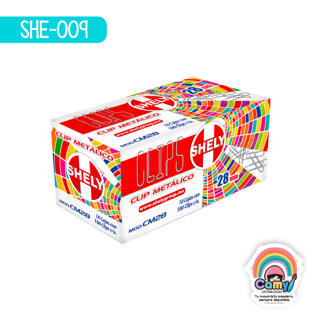 SHE-009 CLIPS PLATA 28 MM SHELY C/100