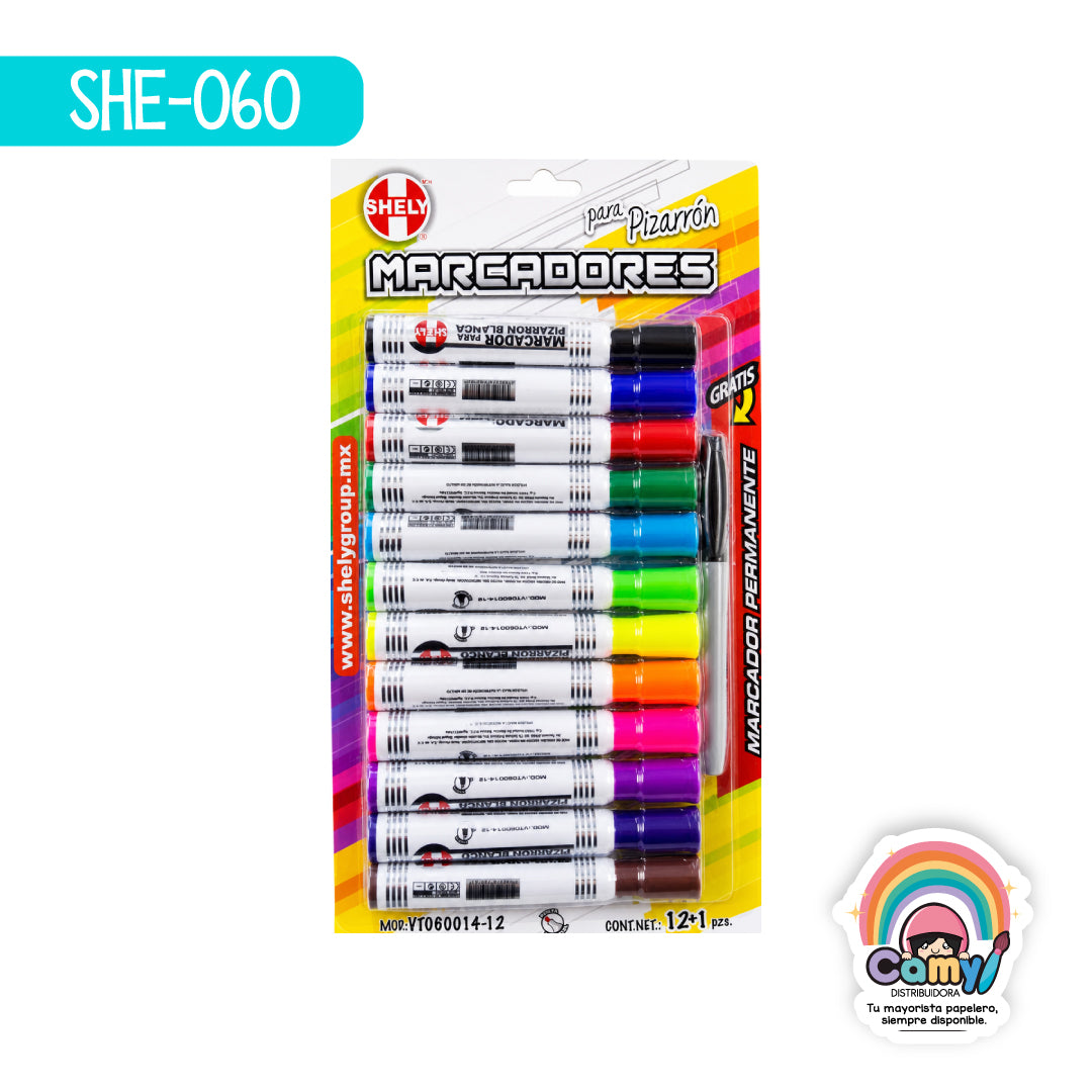 SHE-060 MARCADOR PARA PIZARRON SET CON 12 PC. SHELY