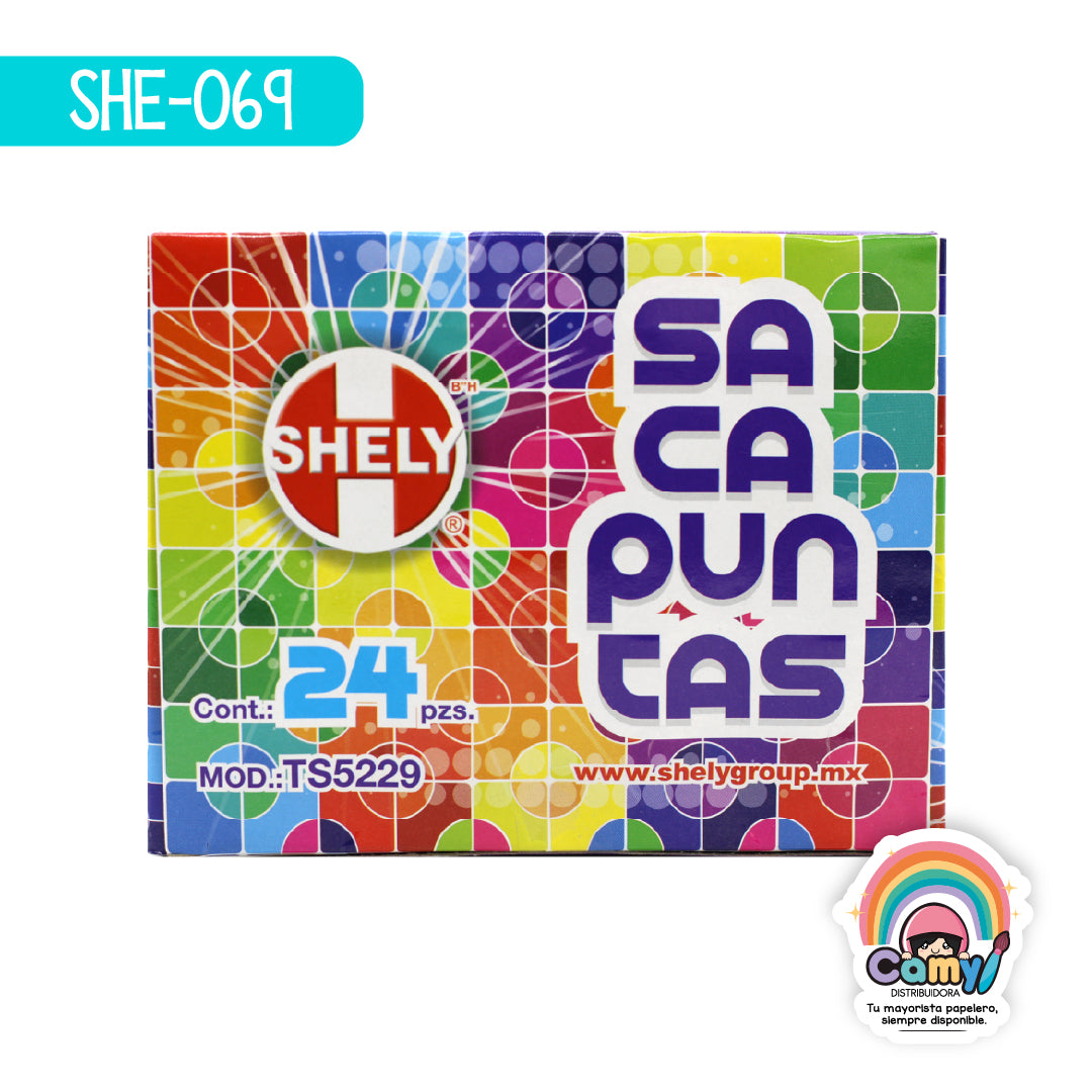 SHE-069 SACAPUNTAS DE PLASTICO 1H CAJITA CON 24PZ. SHELY