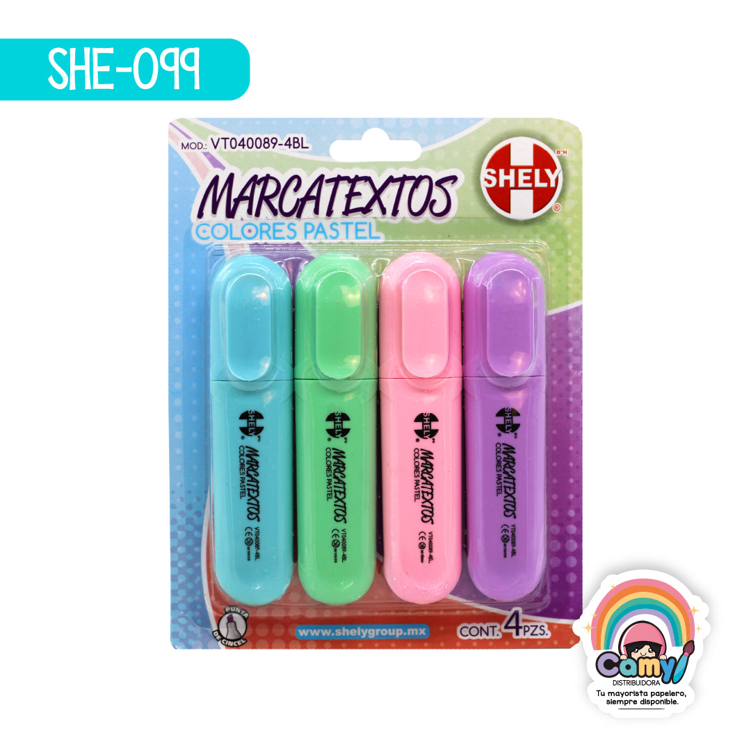 SHE-099 MARCATEXTOS COLORES PASTEL SET CON 4PC. SHELY