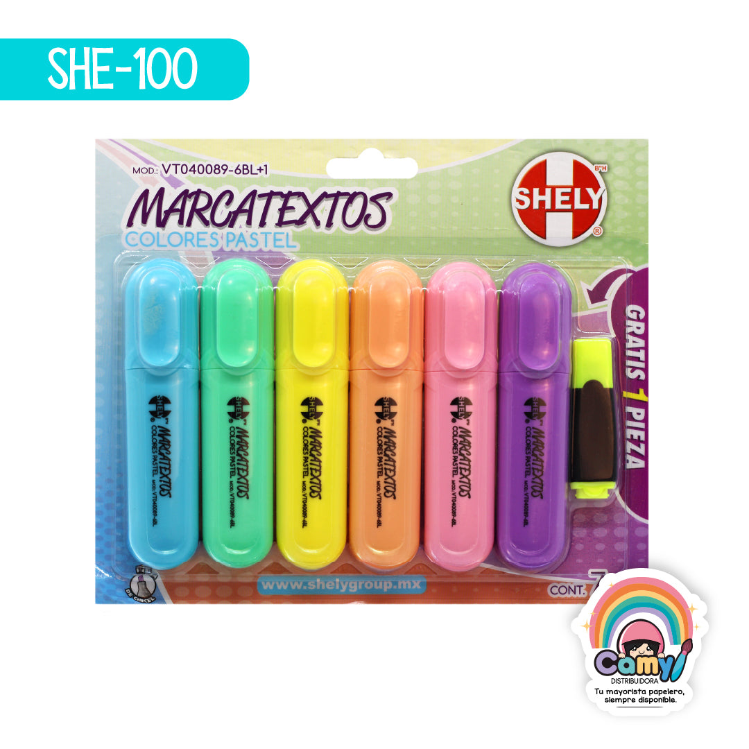 SHE-100 MARCATEXTOS COLORES PASTEL SET CON 6 PC. SHELY