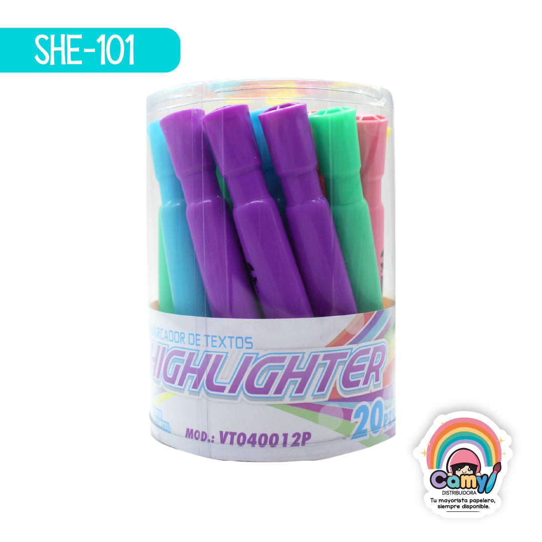SHE-101 MARCATEXTOS EN BOTE COLORES PASTEL CON 20 PZAS SHELY