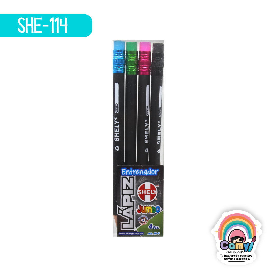 SHE-114 LAPIZ ENTRENADOR SHELY JUMBO NEGRO C/4 JG04