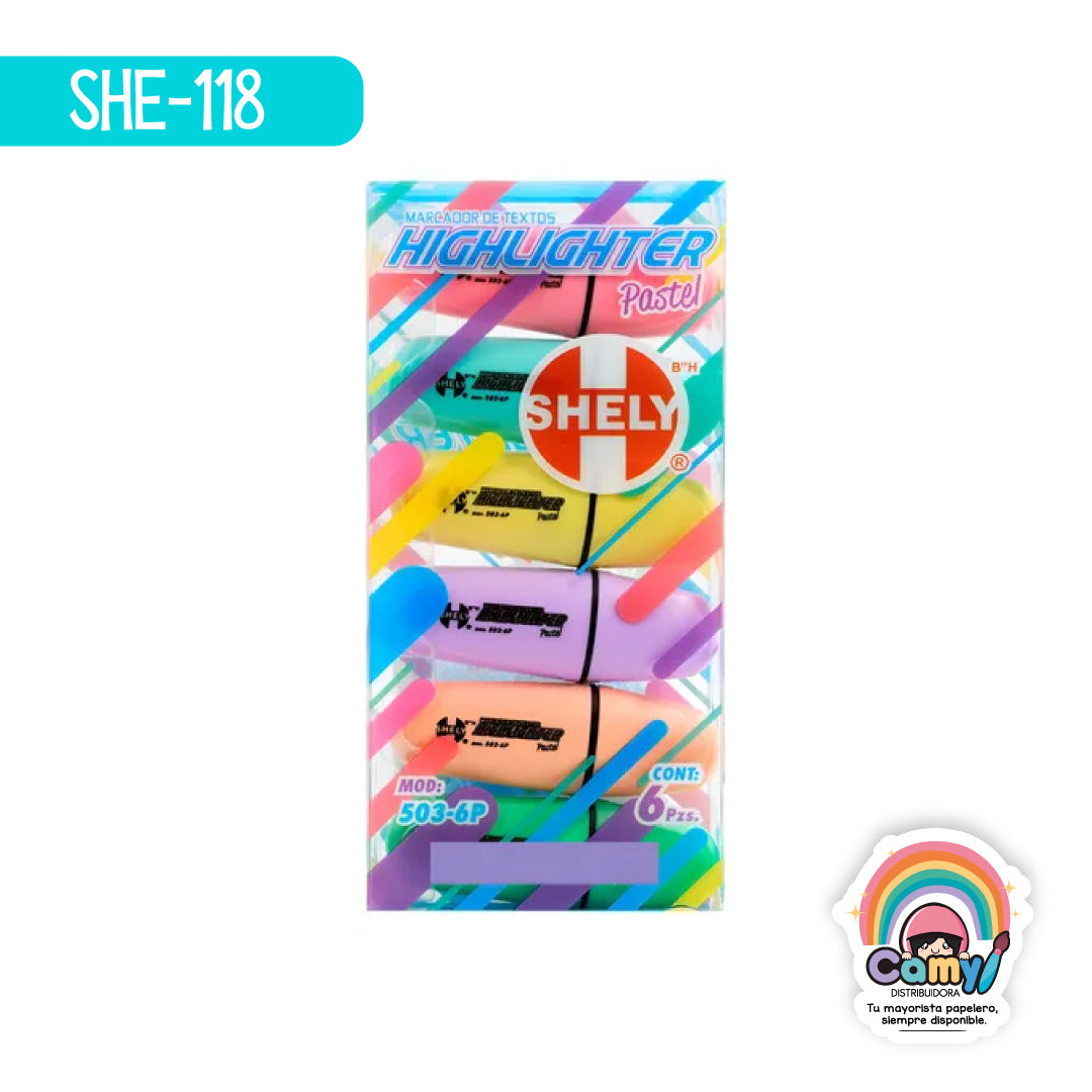 SHE-118 MARCATEXTOS SHELY MINI COLORES PASTEL 6PZ.