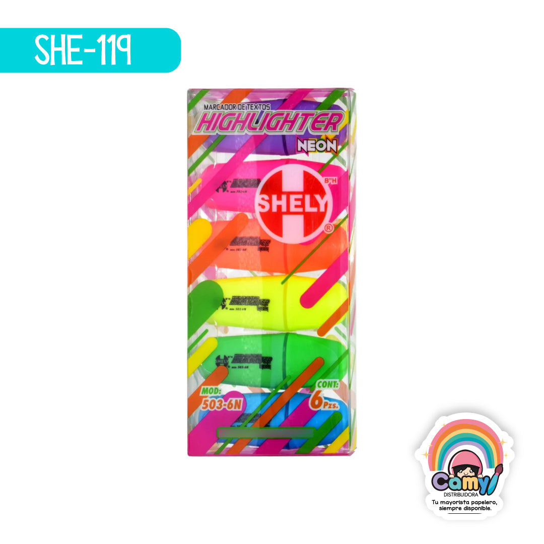 SHE-119 MARCATEXTOS SHELY MINI COLORES NEON 6PZ.