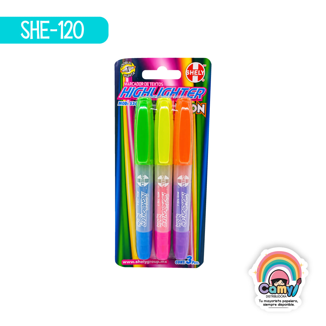SHE-120 MARCATEXTOS SHELY COLORES NEON SET 3PZ.