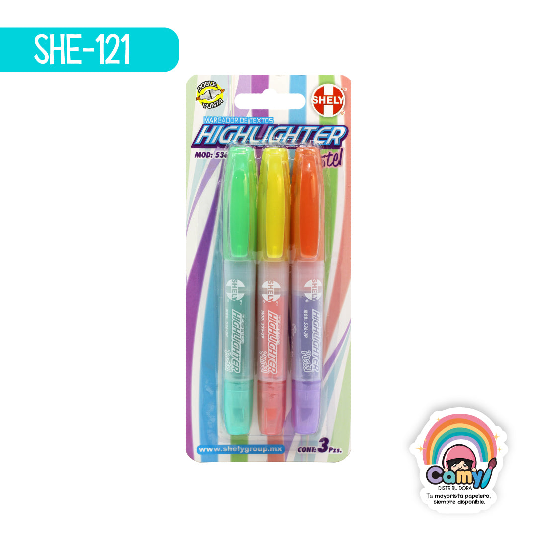 SHE-121 MARCATEXTOS SHELY COLORES PASTEL SET 3PZ.