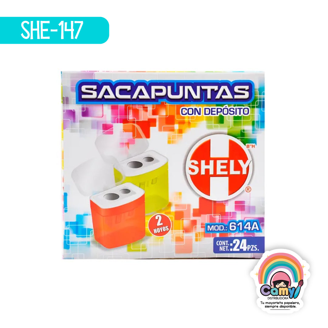 SHE-147 SACAPUNTAS DOS HOYOS C/24PZ CON DEPOSITO 614A SHELY