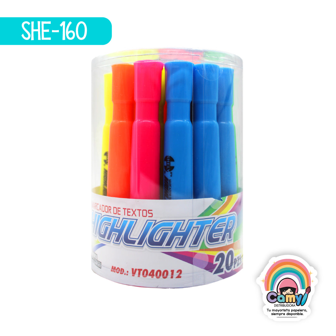 SHE-160 MARCATEXTOS EN BOTE COLORES CON 20 PZAS SHELY
