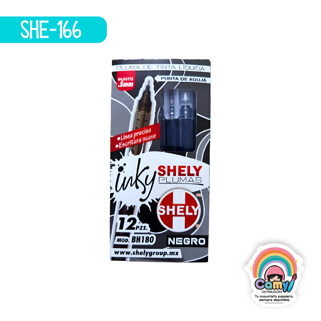 SHE-166 PLUMA SHELY INKY TINTA LIQUIDA NEGRO C/12PZ.