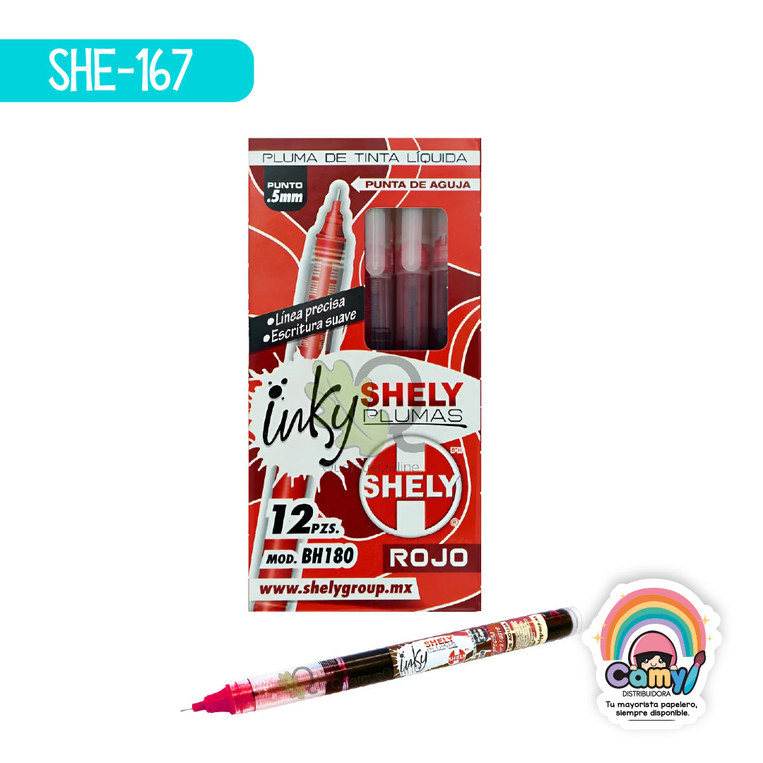 SHE-167 PLUMA SHELY INKY TINTA LIQUIDA ROJO C/12PZ.