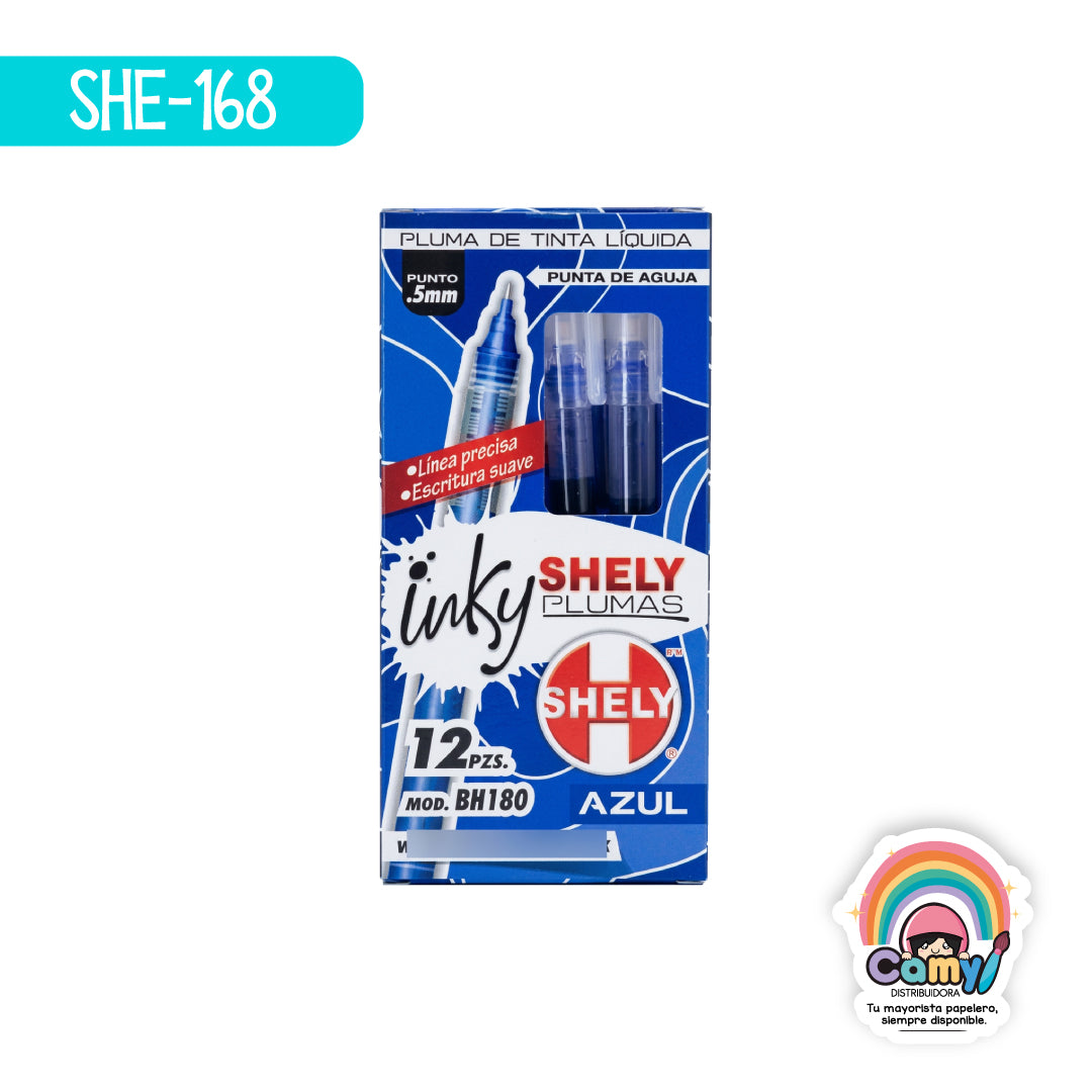 SHE-168 PLUMA SHELY INKY TINTA LIQUIDA AZUL C/12PZ.