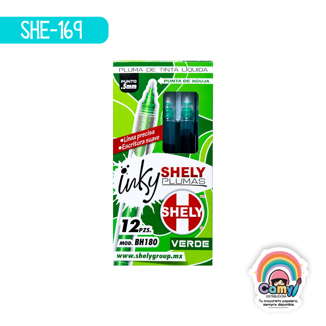 SHE-169 PLUMA SHELY INKY TINTA LIQUIDA VERDE C/12PZ.