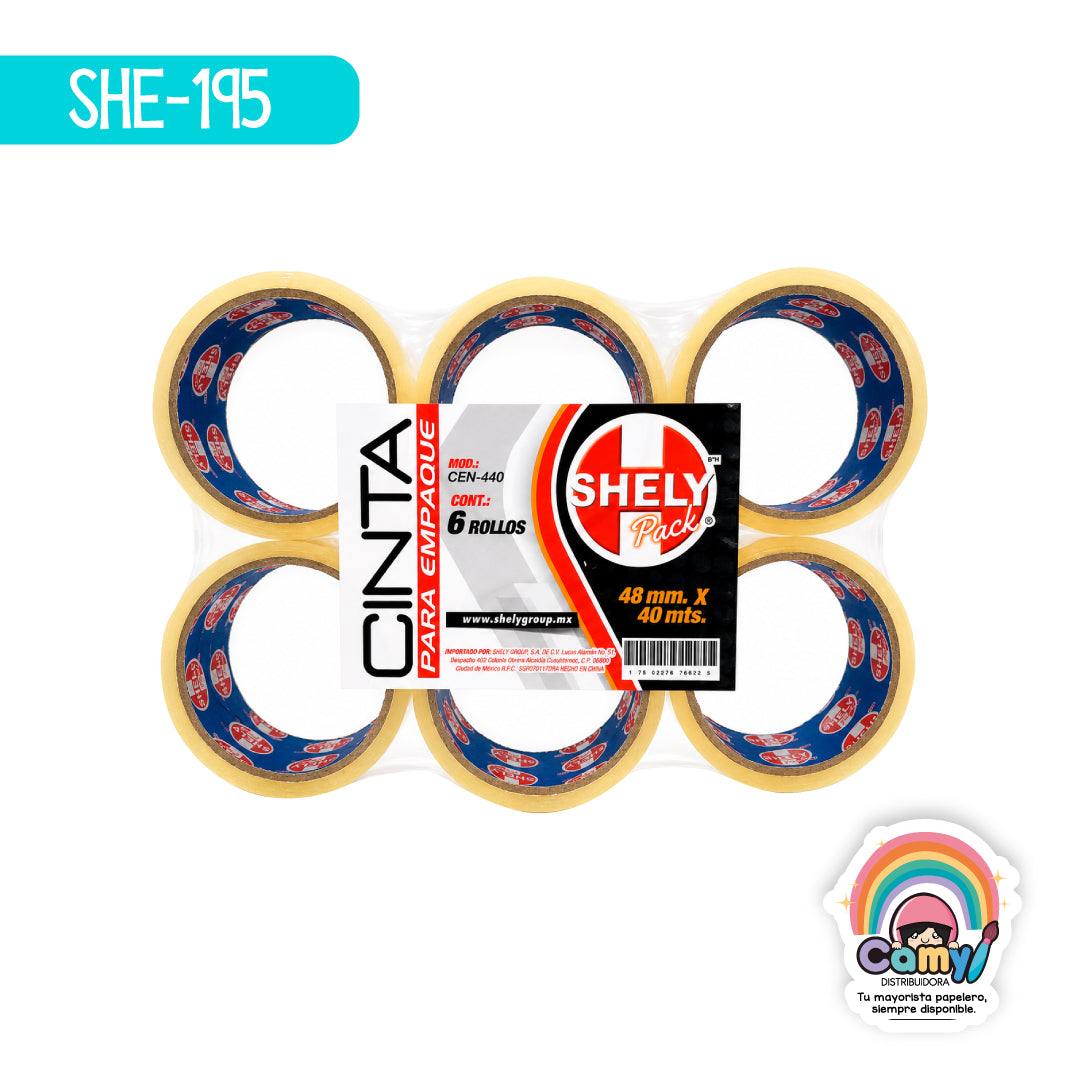SHE-195 CINTA SHELY TRANSP DE 48X40MTS C/6 PZS.