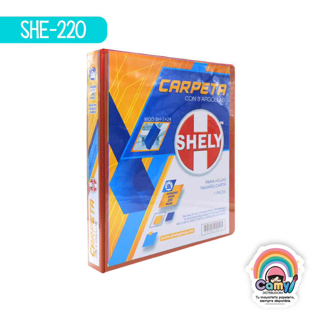 SHE-220 CARPETA 3 ARILLOS ROJO SHELY