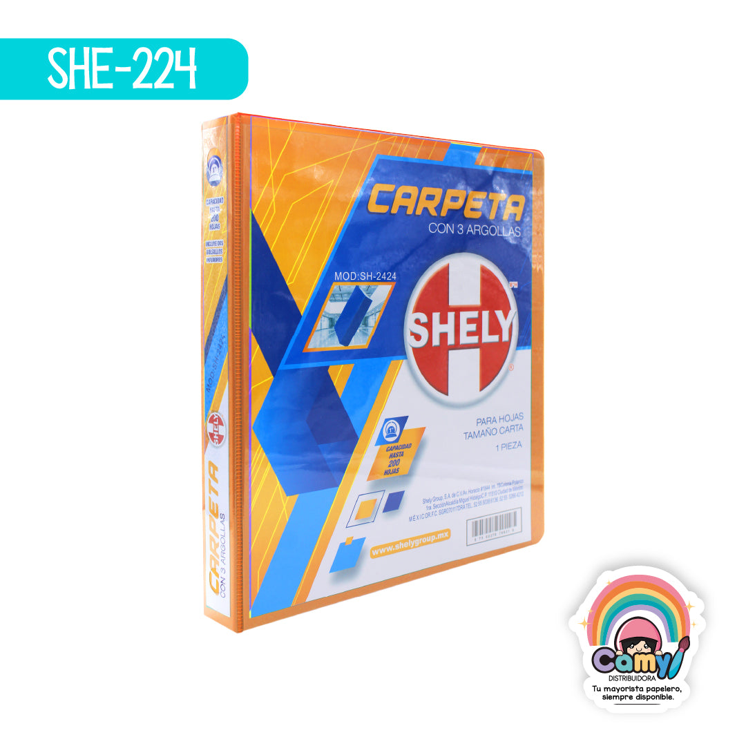 SHE-224 CARPETA 3 ARILLOS NARANJA SHELY