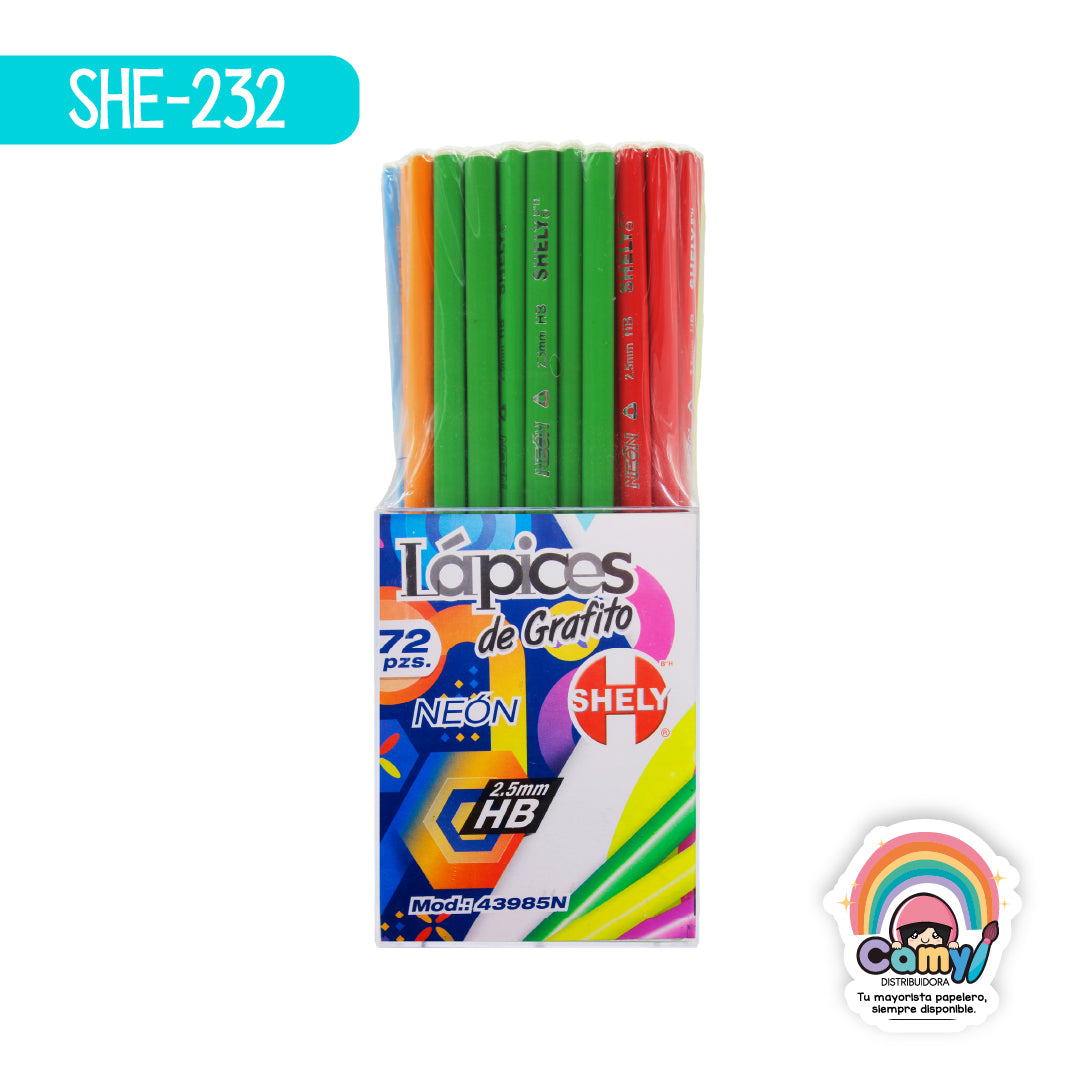 SHE-232 LAPICES DE GRAFITO HB NEON C/72 PCS SHELY