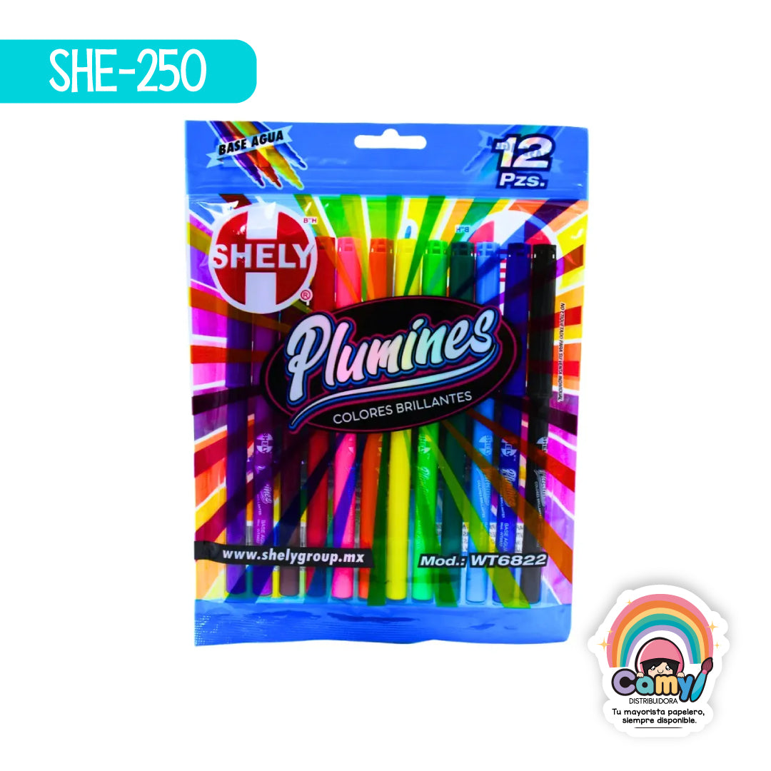 SHE-250 PLUMINES COLORES BRILLANTES C/12 SHELY