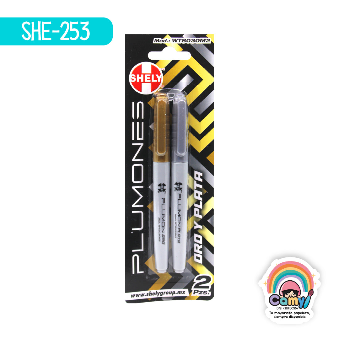 SHE-253 PLUMINES ORO/PLATA C/2 PCS SHELY
