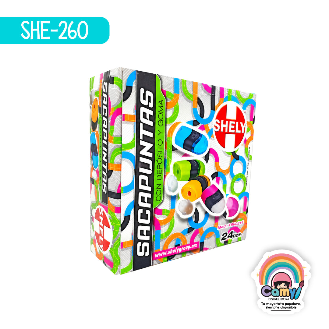 SHE-260 SACAPUNTAS C/ DEPOSITO Y GOMA C/24 SHELY