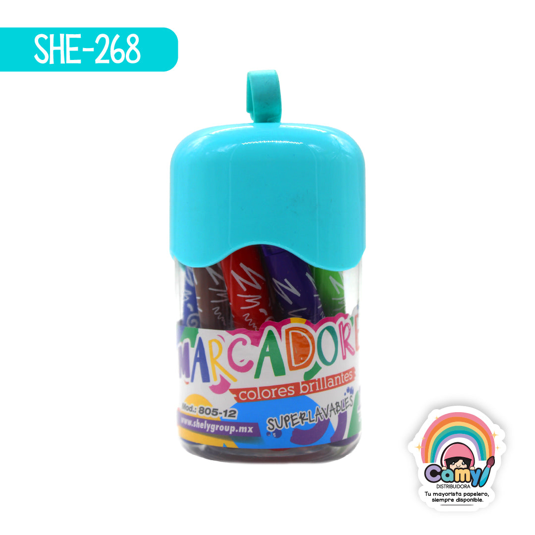 SHE-268 MARCADORES DE COLORES LAVABLES C/12 SHELY