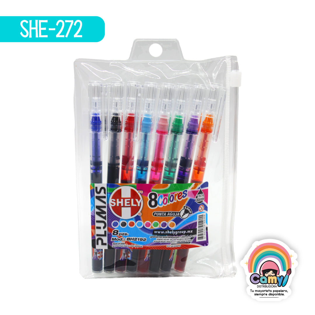 SHE-272 PLUMA DE GEL C/8 PUNTA AGUJA SHELY