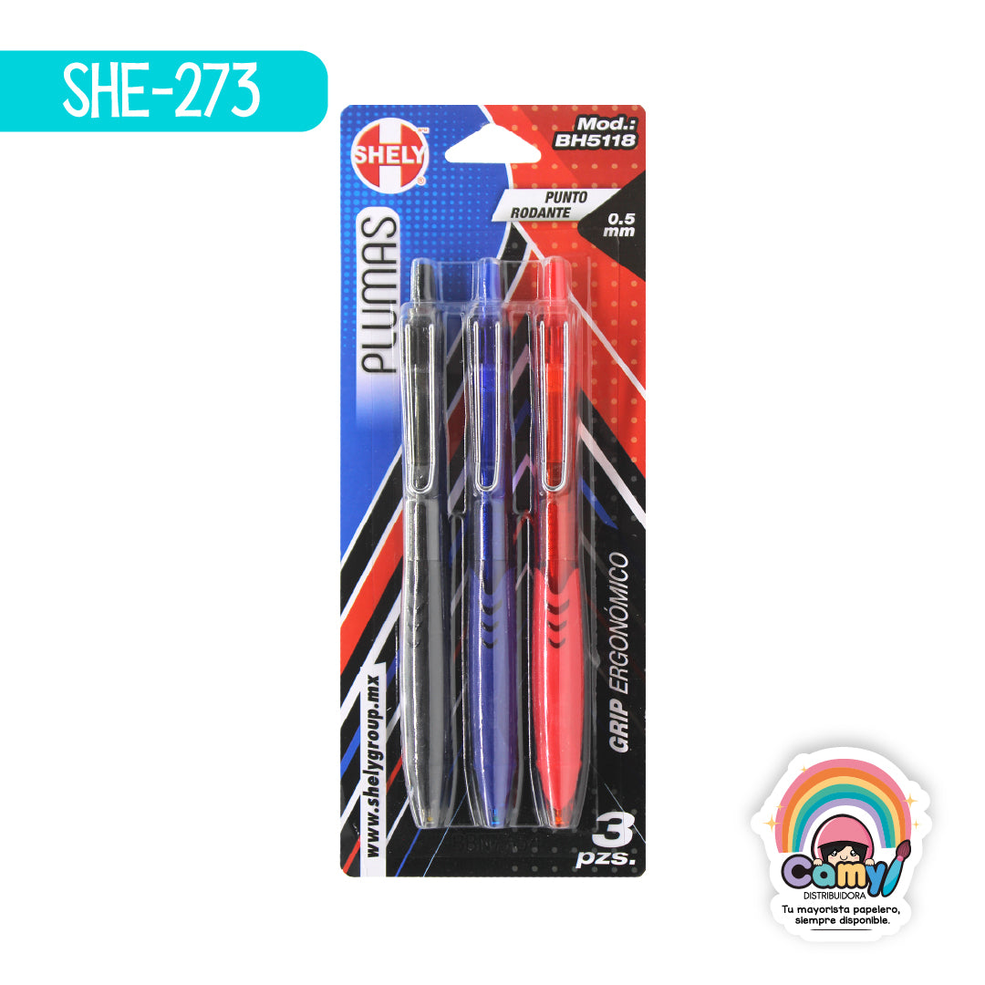SHE-273 SET PLUMAS C/3 PCS 0.5MM SHELY