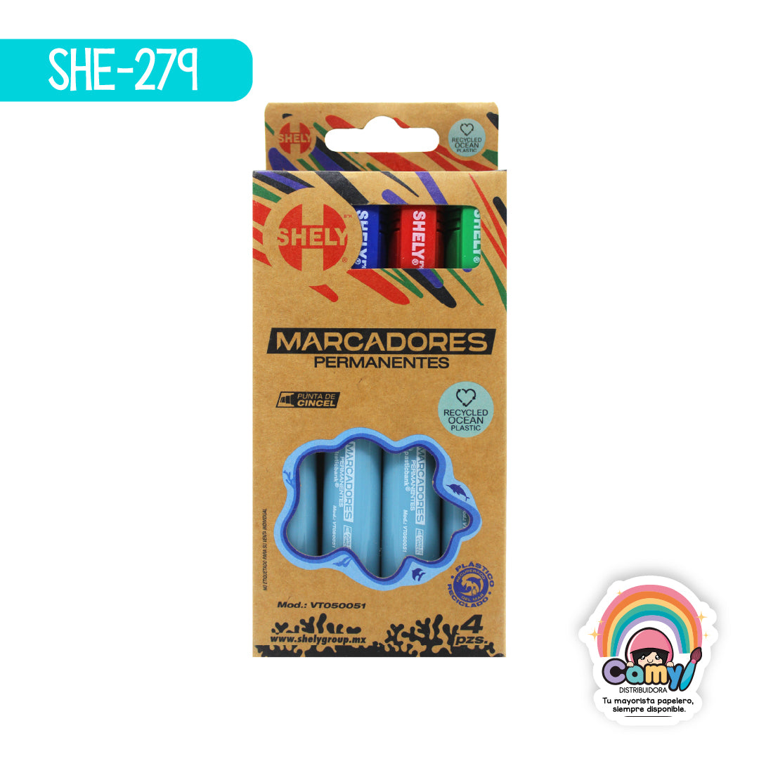 SHE-279 MARCADOR PERMANENTE C/4 PCS SHELY